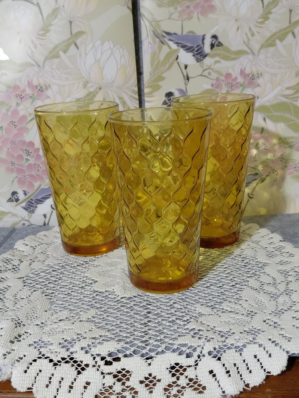 Amber Textured Glass Tumbler Set of 3 - Elegant Honey Amber Drinkware